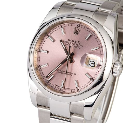 rolex lady pink|Rolex 34 datejust pink face.